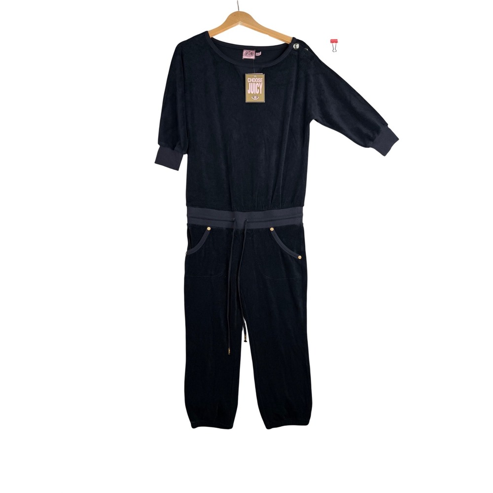New Juicy Couture Terry‎ Capri 3/4 Dolman Sleeve Jumpsuit size Small Black